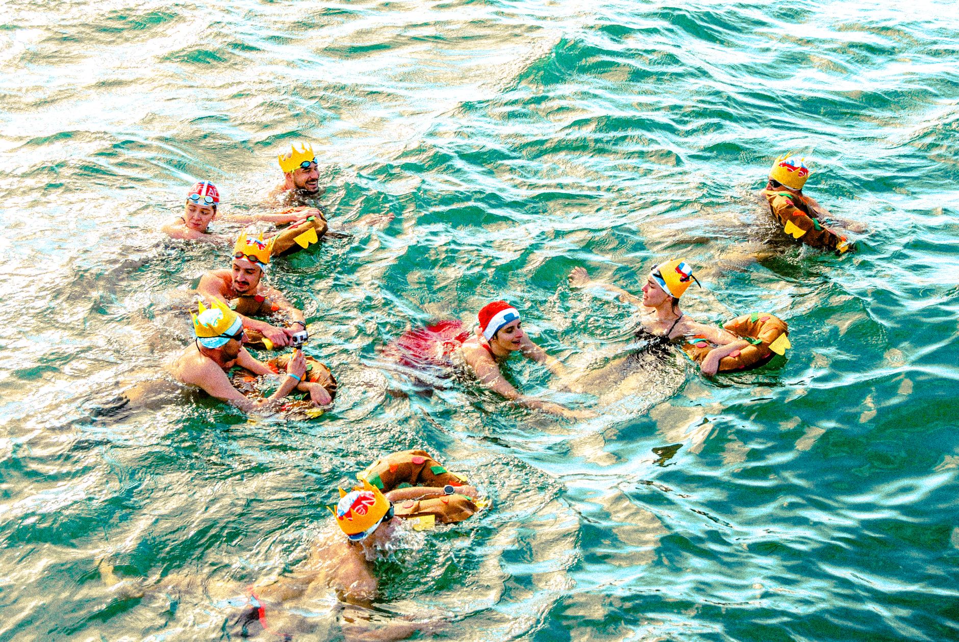 holiday swim event with festive attire